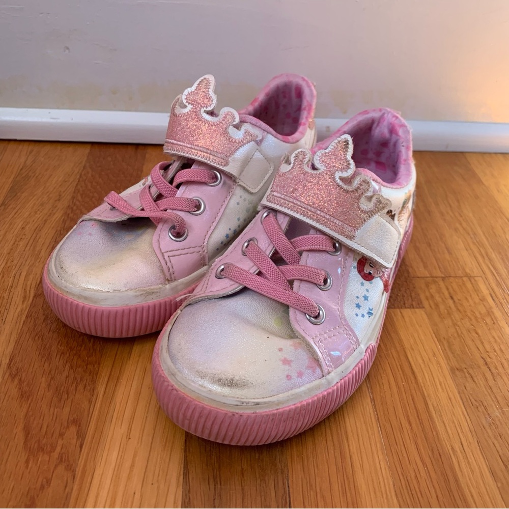 Size 10 Disney Princess Sneakers Little Girl Shoes Pink Glitter Crown Ground Up